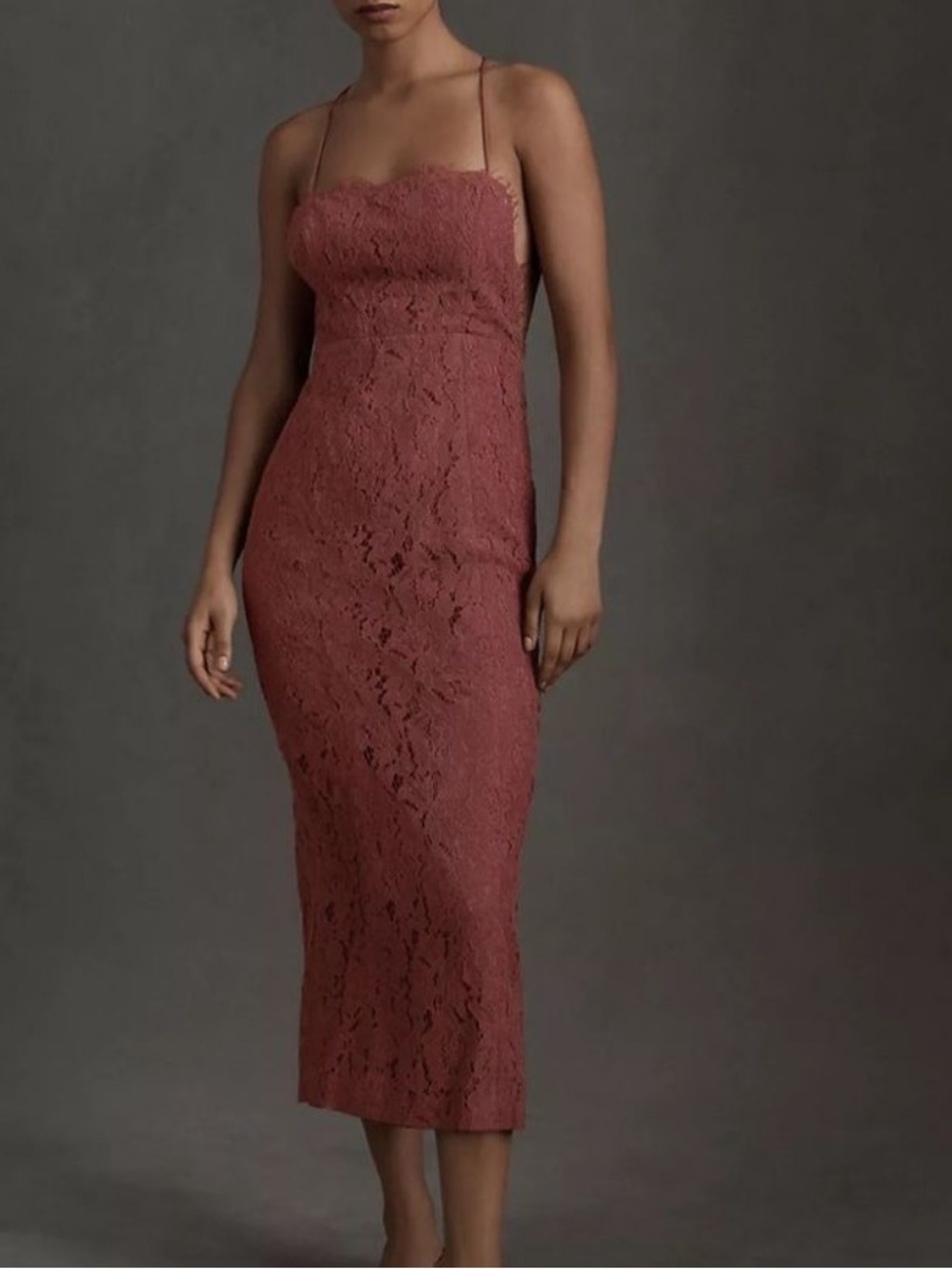 Anthropologie BHLDN Fame and Partners Women’s Rain Column Lace Midi Dress Maroon